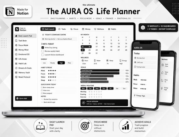 ADHD Notion Template 2027 - Life Planner ADHD Brain Planner Neurodivergent Productivity System Digital Planner Instant Download