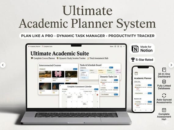 Ultimate Notion Student Planner | Academic Tracker & Study Organizer 2026 Assignments, Exams, Grades, Study Schedule, Grade Calculator