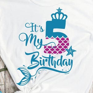 Five Years old Birthday Mermaid SVG, It’s my 5th Birthday Girl Party Svg, 5th Birthday Mermaid Svg, Mermaid Tail Svg, Cutting Svg Png