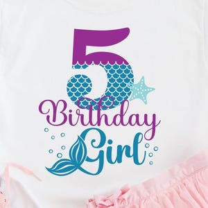 Mermaid Girl Birthday SVG, 5 Mermaid Birthday Girl Svg, 5th Year Old Birthday Girl, Fifth Birthday Girl Svg Cutting Silhouette File