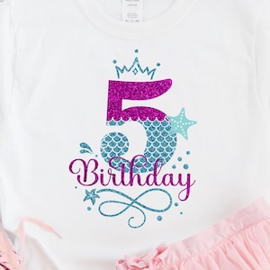 Mermaid Birthday SVG, 5 Mermaid Birthday Girl Svg, 5th Year Old Birthday Girl, Five Birthday Girl Svg Cutting Silhouette File