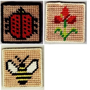 Set of 4 Needlepoint Coasters, Plastic Canvas With Felt Backing - Choice of 3 Designs