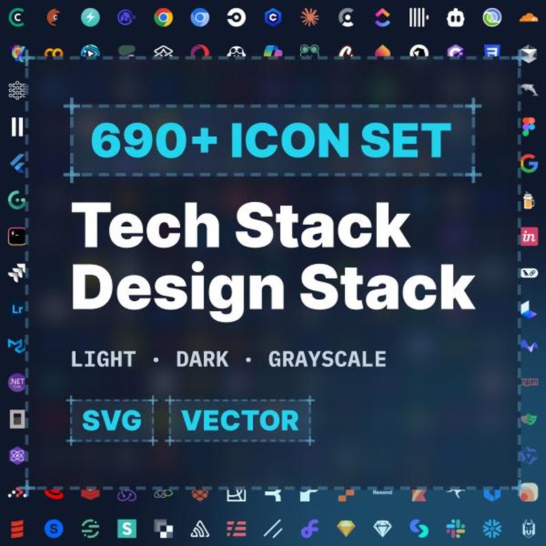 690+ Tech Stack & Design Stack Logos (Frontend, KI-Tools, Backend, Entwicklungs-Icons, Logo-Set) Bild 1