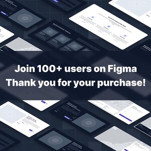Puede incluir: Una maqueta de dise&ntilde;o de sitio web con fondo oscuro y texto blanco. El texto dice "&Uacute;nete a m&aacute;s de 100 usuarios en Figma. &iexcl;Gracias por tu compra!"