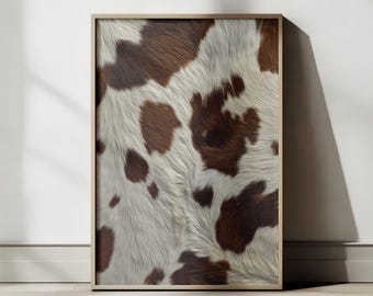 Cow Print Printable Wall Art | Brown White Cowhide Pattern | Neutral Western Farmhouse Digital Download