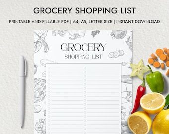 Minimalist Grocery Shopping List: Printable Fillable PDF (A4, A5, Letter)
