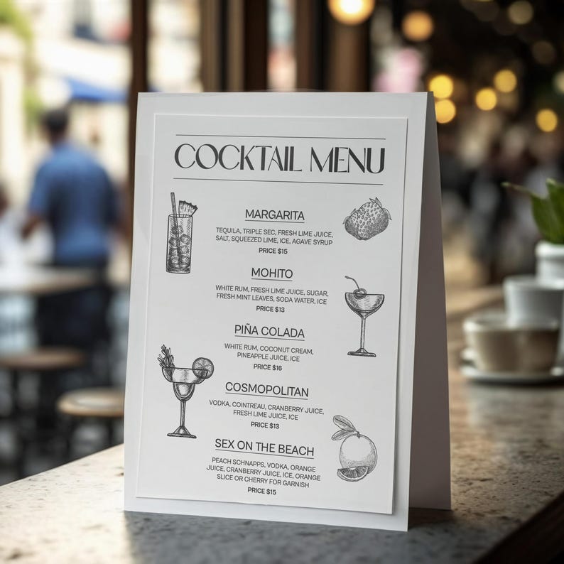 Editable Cocktail Menu Template: Wedding and Party Bar Sign, Signtature ...