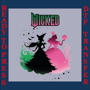 Wicked Wand And Broom Dtf, Witch Pink And Green Heat Transfer, Wizard Movie Fan Dtf, Wicked Musical Fan Dtf, Wicked Elements Ready To Press