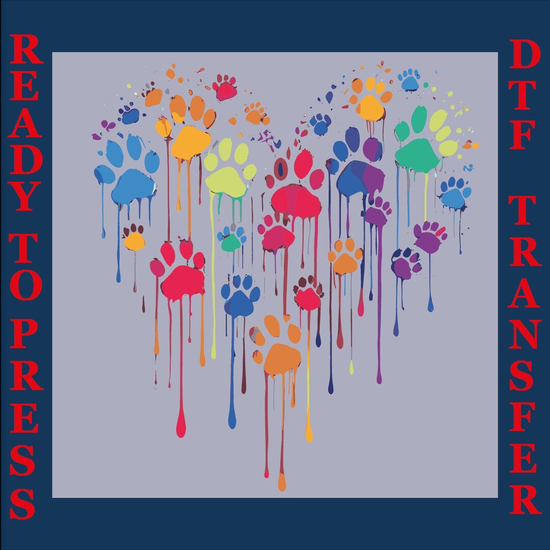Colorful Dog Paw Heart DTF Print: Ready to Press Transfer - Etsy
