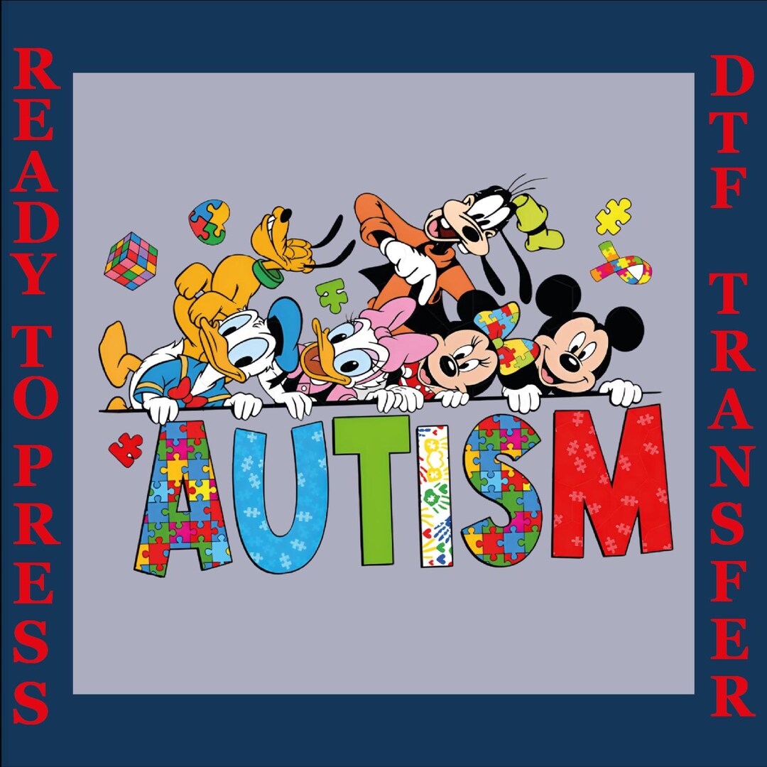 Autism Mouse and Friends DTF - Autism Awareness Cartoon Ready to Press ...