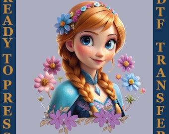 Princess Anna Dtf, Frozen Anna Flower Dtf, Disney Princess Anna DTF, Disney Princesses DTF, Princess Anna Ready To Press, Cute Anna Dtf