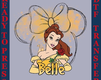 Transferencia DTF de Disney Belle, La Bella y la Bestia lista para imprimir