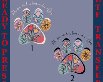 Floral Paw Print DTF: Dog Mom Shirt Heat Transfer