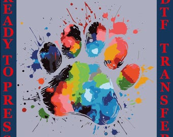 Colorful Dog Paw Heart DTF Print: Ready To Press Transfer