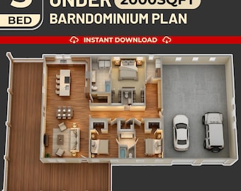 3-Schlafzimmer Barndom-Plan mit Garage und Veranda