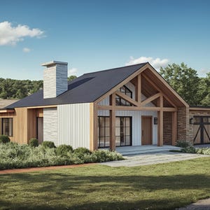 Modern Farmhouse House Plan Single Story 3 Bedroom PDF Floor Plan with Garage Front Back Porch Instant Download Blueprints