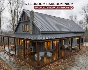 4 Schlafzimmer Barndom Haus Pläne PDF Instant Download, moderne Scheune Haus Blueprint Set mit Garage, Veranda, PDF bereit Design