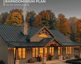 Barndomium Hauspläne PDF, 3 Schlafzimmer modernes Bauernhaus Grundriss, sofortiger Download Bauzeichnungen, Ranch-Stil Wohndesign