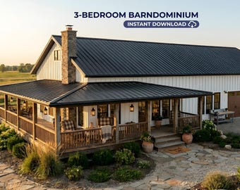 Barndom Haus-Pläne mit 2 PKW-Garage und 3 Schlafzimmer, modernes Bauernhaus Barndo Blueprint, Sofort-Download PDF Bau Set