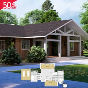 Modern Farmhouse Home Plan with 3 Bedrooms, 3 Bathrooms, Half Bath, 2 Car Garage, Porch, PDF Blueprints, Rustic Ranch House Design