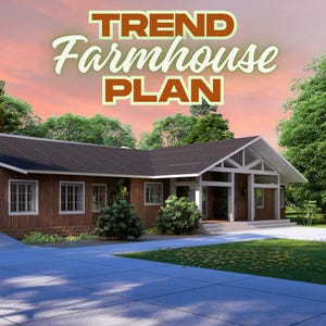 Modern Farmhouse Home Plan with 3 Bedrooms, 3 Bathrooms, Half Bath, 2 Car Garage, Porch, PDF Blueprints, Rustic Ranch House Design