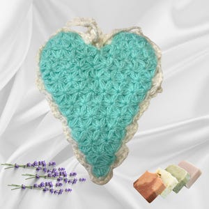 Heart Shaped Crochet Bath Mitt – Handmade Exfoliating Shower Glove, Soft Spa Washcloth