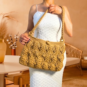 Crochet Tote Bag – Handmade Mustard Yellow Cotton Shoulder Bag