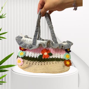 Handmade Crochet Bag – Colorful Boho Shoulder Tote with Flowers