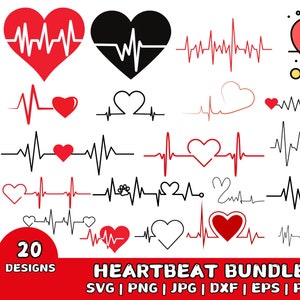 20 hoogwaardige Heartbeat Svg-ontwerpbundel voor Valentijnsdag Shirt, cardiogram Svg-bundel voor Cricut en Silhouette, Pulse Svg-cadeaubundel