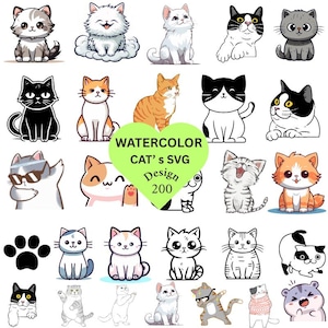 Watercolor Pet Clipart Bundle, Classic Watercolor Cat Pngs, Coquette Cat Sublimation Designs, Digital Download, Holiday Themed Pet Pngs, Art