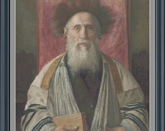 Vintage Religious Painting of Rabbi and Torah Scrolls