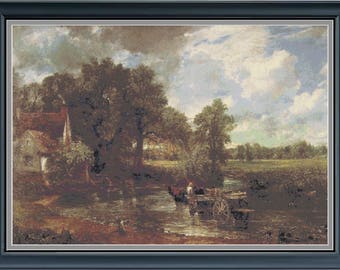 The Hay Wain by John Constable - Cross Stitch Pattern - Instant PDF Download - 15" x 24" 121 Colors