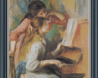 Girls At The Piano - Cross Stitch PDF Download - Adapted From the Painting by Pierre Auguste Renoir - Finished Size: 25" x 36.5" x 14 Count