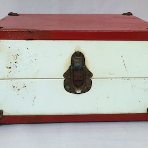 Vintage 1950&#39;s Doll Trunk-Metal-9 1/2 x 7 x 5 1/2--Wood Frame Original Hardware