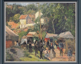 Festival At the Hermitage - Cross Stitch Pattern - PDF Download - Adapted from the paiting by Camillo Pissarro -Finished Size: 25" x21"