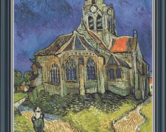 Church At Auvers - Cross Stitch Pattern - Adapted From the Painting by Vincent Van Gogh- Instant PDF Download -Finished Size 20" x 24" x24ct