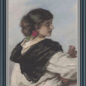 A Young Italian Water Carrier Lost In Thought -Cross Stitch Pattern-PDF Download-Adapted From A Painting By Guido Bach -12&quot; x 16.9&quot;