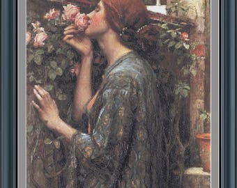 The Soul Of The Rose - Cross-Stitch Pattern-PDF File-For the Skilled Embroiderer-Adapted from a painting by John W.Waterhouse -197 Colors