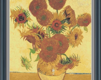 Sunflowers-Cross Stitch Pattern-PDF Instant Download -Adapted from the painting by Vincent Van Gogh-25"x31.6"x 14 count - 169 Colors