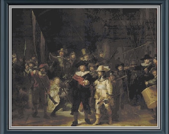 The Nightwatch by Rembrandt - Cross Stitch PDF Chart -Adapted from the original Painting - 98 Colors 36" x 29.3"