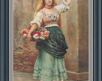 Margarita Cross Stitch Pattern -Digital Download-Adapted From a Eugene De Blass Painting - For Skilled Cross Stitchers- 221 Colors