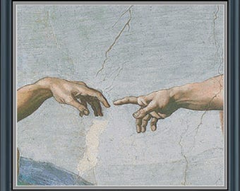 The Finger of God- Cross Stitch Pattern-Adapted from the Fresco "The Creation Of Adam" by Michaelangelo on The Cistine Chapel Ceiling