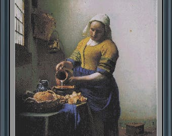 The MilkMaid-Cross Stitch Pattern-PDF FIle Instant Download - Adapted from a painting by Johannes Vermeer 125 Colors 20" X 22.3"x14 Count