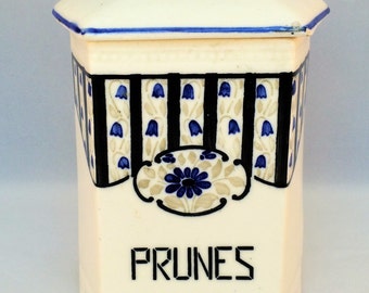 Austrian Porcelain "Prunes" Cannister ~ 19TH CENTURY ANTIQUE ~ "Louise Pottery Made In Austria" Family Heirloom-One of A Kind!