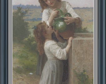 At The Fountain- Cross-Stitch Pattern-PDF File-For the Experienced and Skilled Embroiderer-Adapted from a painting by Bouguereau 121 Colors