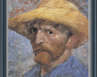 Van Gogh Self Portrait With Straw Hat - Cross Stitch Pattern -Instant PDF Download-25" x 32.3" 85 Colors - Amazing Detail in Finished Design