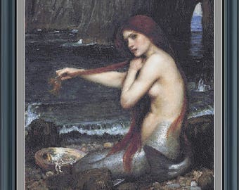 Mermaid- Cross-Stitch Pattern-PDF File-For the Skilled Embroiderer-Adapted from a painting by John W.Waterhouse -180 Colors