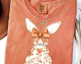 Comfort Colors® Floral Easter Shirt, Coquette Bow Easter Tshirt, Easter Rabbit Shirt, Cute Bunny Sweatshirt, Happy Easter Day Gift, Bunny