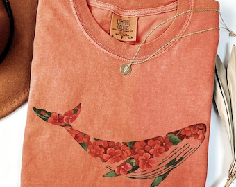 Floral Whale Shirt: Ocean Nature Graphic Tee