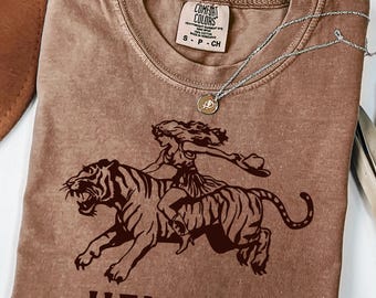 Vintage Cowgirl Hell Cat Shirt, Comfort Colors Hell Cat Shirt, Retro Cowgirl Western Shirt, Aesthetic Tee, Tiger Shirt, 90's Cowgirl Shirt